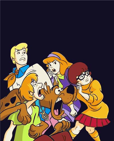 Gasca lui Scooby-Doo pe un fundal negru