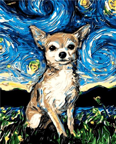 Catel Chihuahua pictat in stil Van Gogh