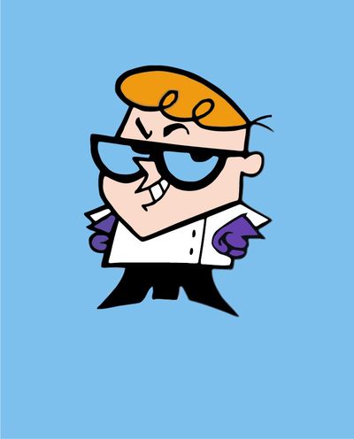 Personajul Dexter din Laboratorul lui Dexter pe un fundal albastru